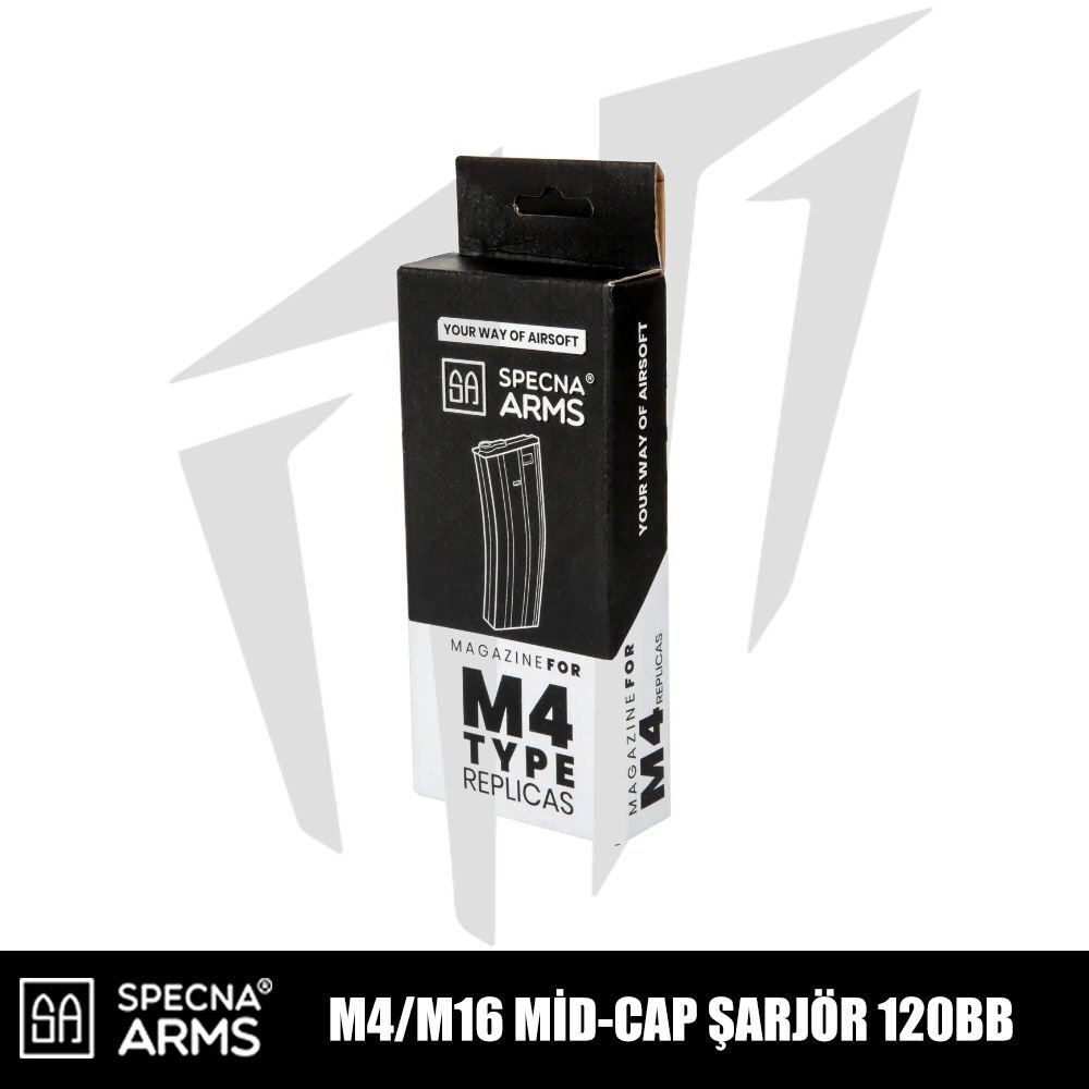 Specna Arms Metal Şarjör M4/M16 Mid-Cap 120 BB – Siyah