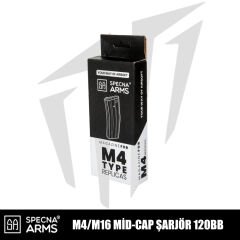 Specna Arms Metal Şarjör M4/M16 Mid-Cap 120 BB – Siyah