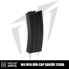 Specna Arms Metal Şarjör M4/M16 Mid-Cap 120 BB – Siyah