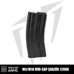 Specna Arms Metal Şarjör M4/M16 Mid-Cap 120 BB – Siyah