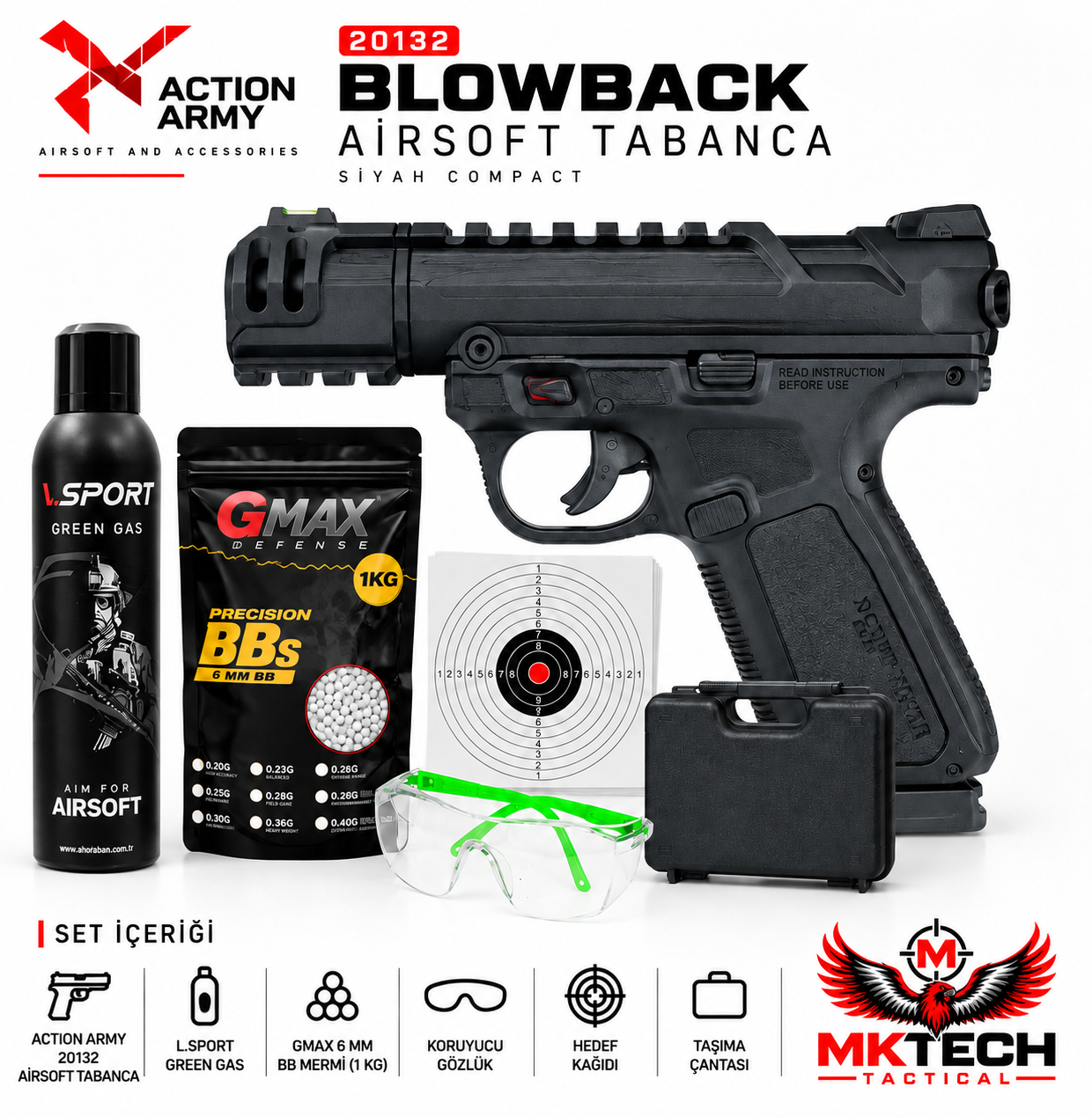Action Army AAP-01C Compact Green Gas Blowback Airsoft Tabanca Seti – Siyah (20132)