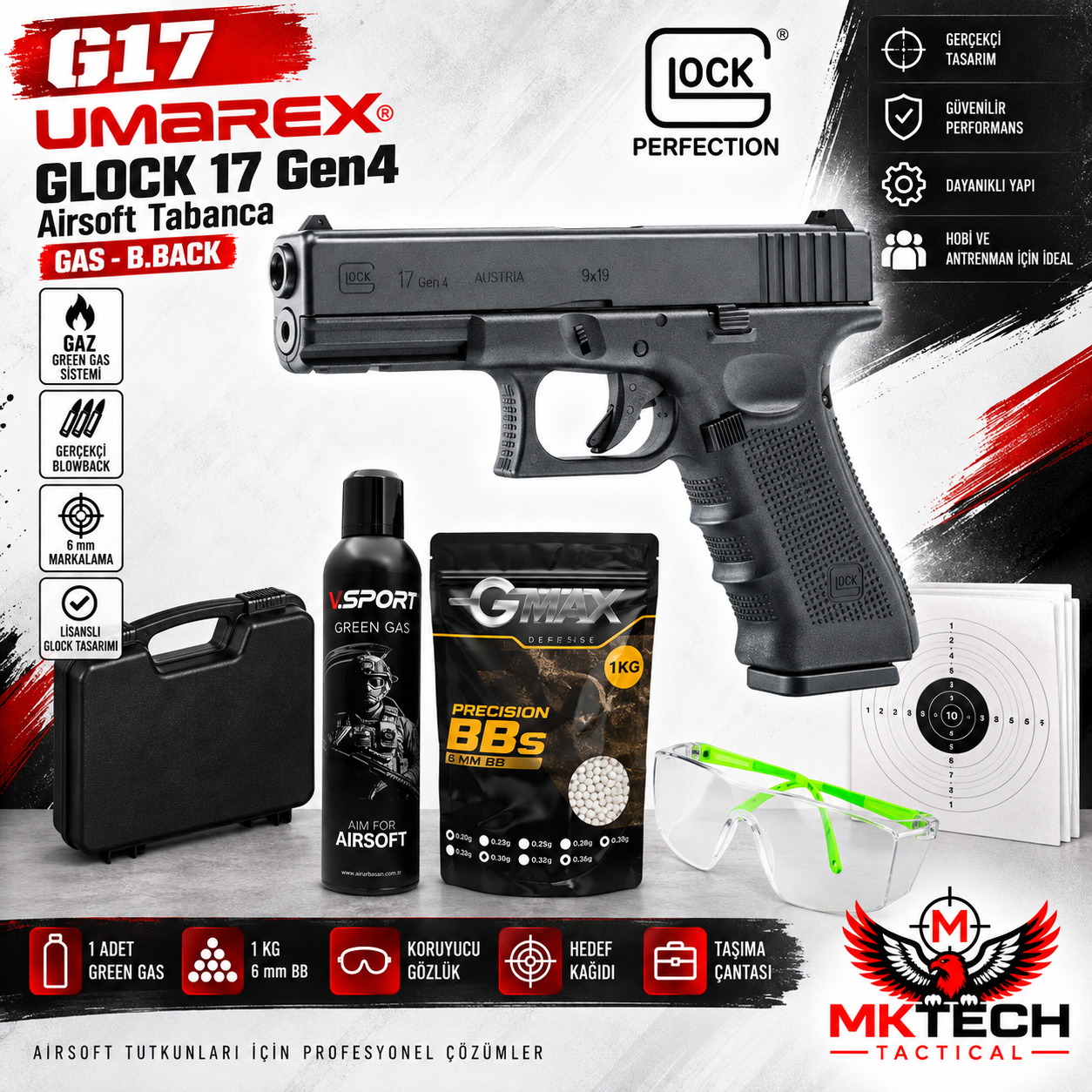 UMAREX Glock 17 Gen4 Green Gas Blowback Airsoft Tabanca Seti