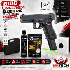 UMAREX Glock 18C Siyah Green Gas Blowback Airsoft Tabanca Seti