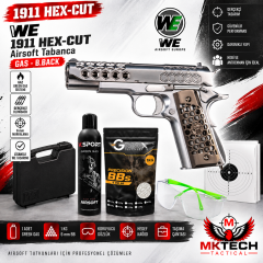 WE 1911 Hex-Cut Gümüş Green Gas Blowback Airsoft Tabanca Seti