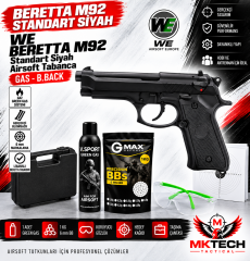 WE Beretta M92 Standart Siyah Green Gas Blowback Airsoft Tabanca Seti
